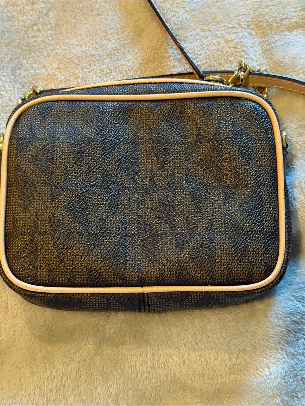 Michael Kors Brown Signature Crossbody with Pink Trim